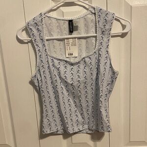 H&M White and Blue Floral Tank Top